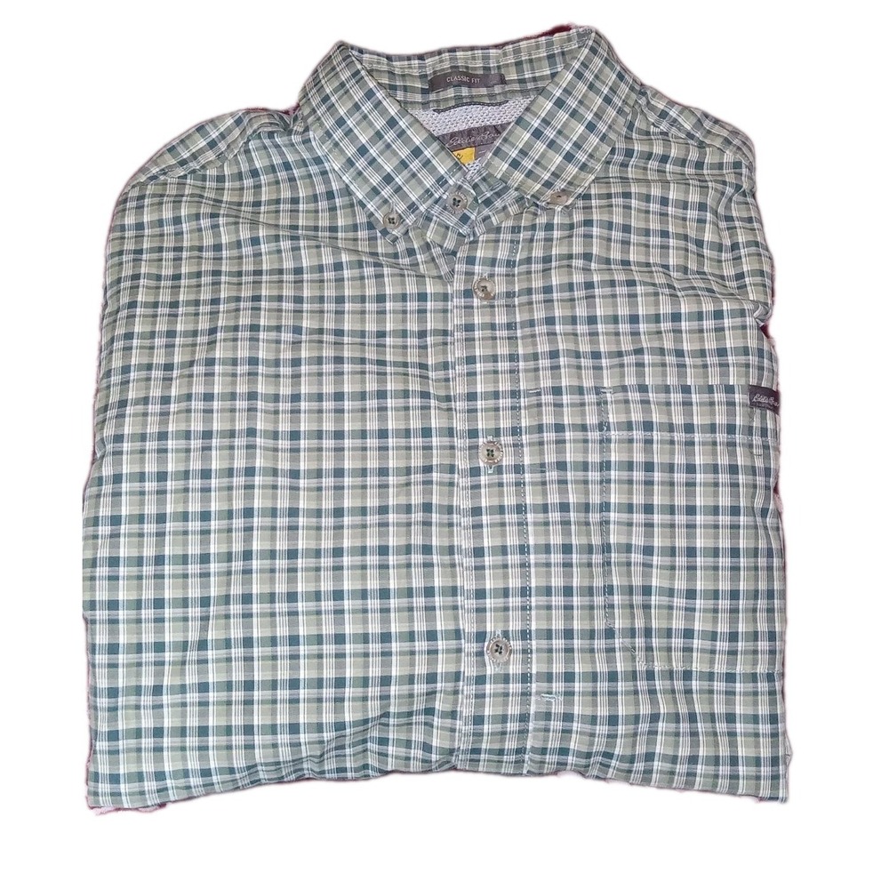 Eddie Bauer Sz M Mens Shirt Button Up Green Check Plaid‎ Relaxed Fit Preppy